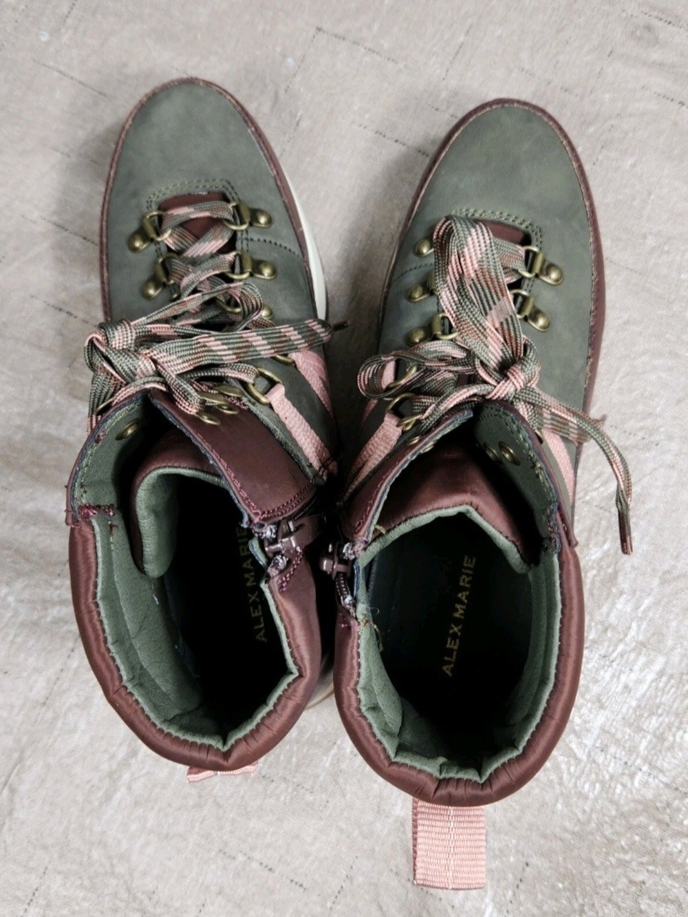 Alex Marie Thayla Women's 9.5 Hiker Sneakers Boots Suede Olive Maroon Pink 635 - Picture 9 of 10